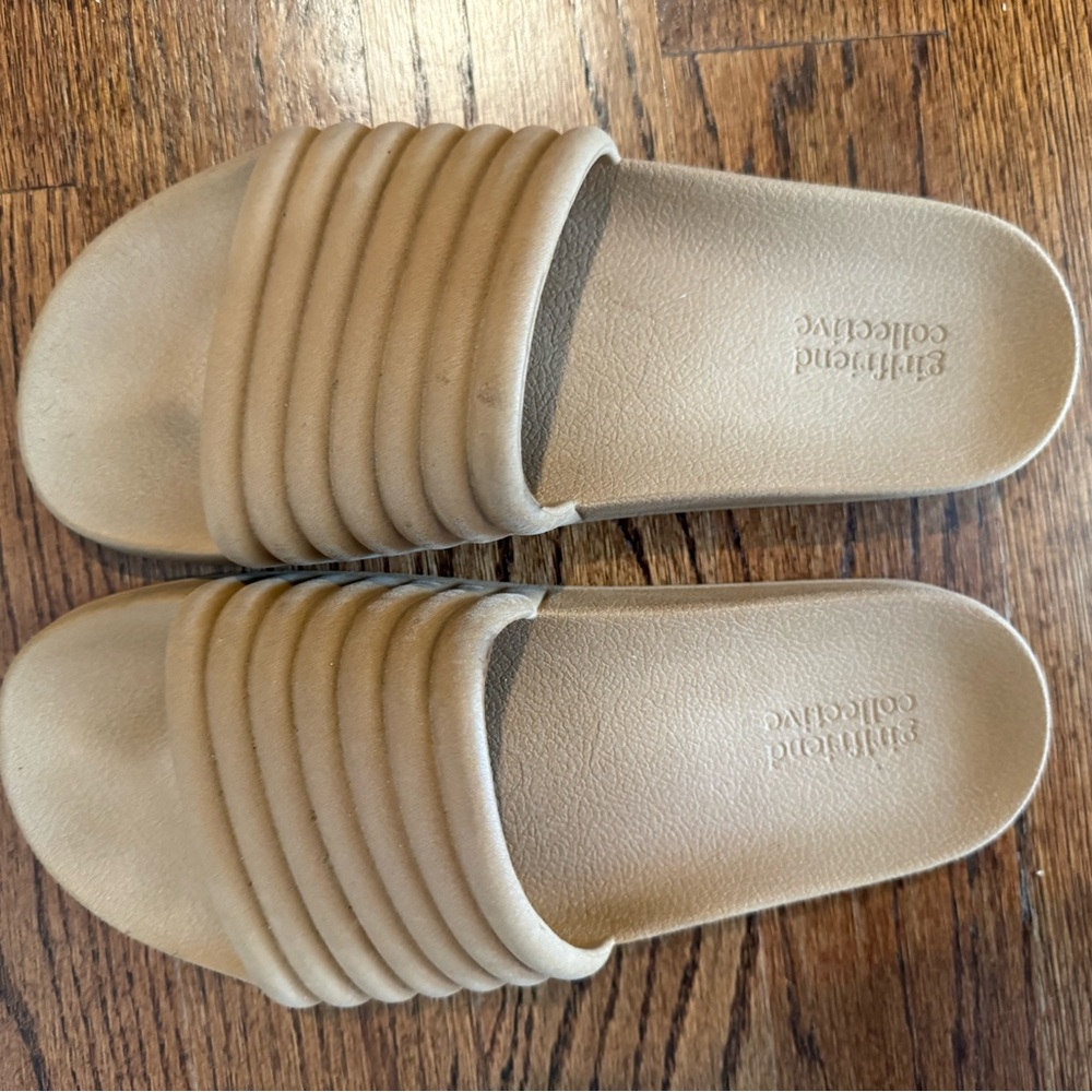 Girlfriend Collective Beige Slide Sandals
